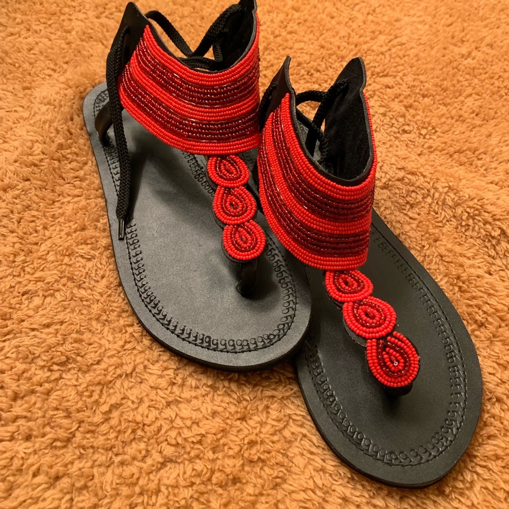 Red and black sandals
